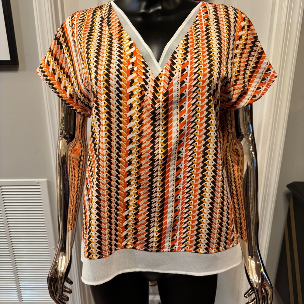 DKNY Multicolor Zigzag V-Neck Blouse